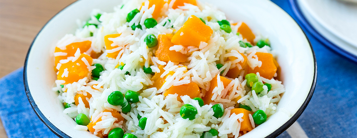 אורז עם קוביות דלעת ואפונה